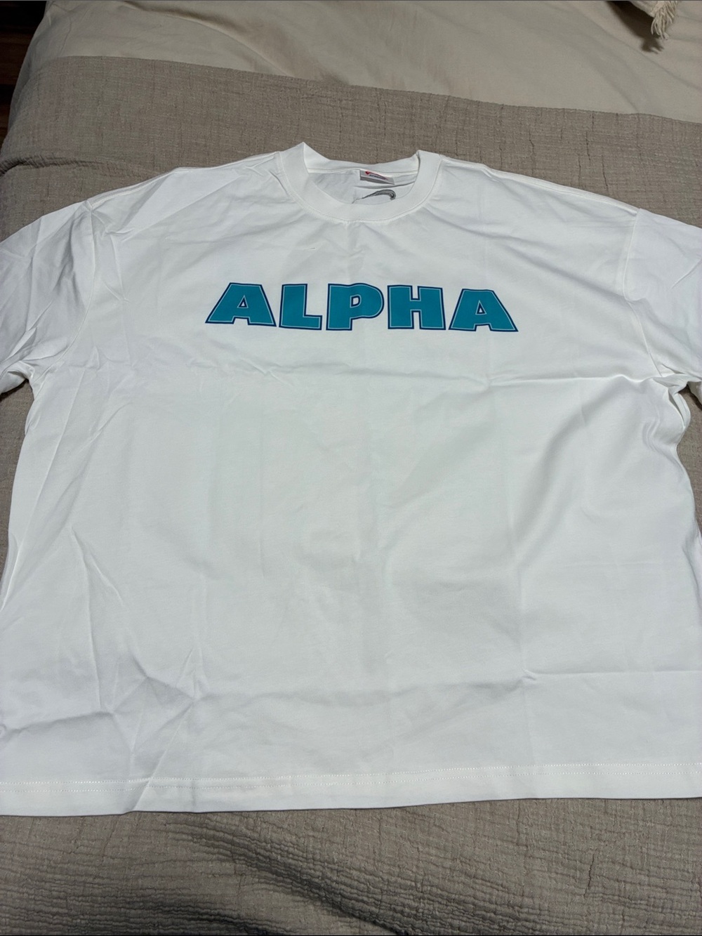 Nike White Short Sleeve Tee with Teal 'ALPHA' Chest Print